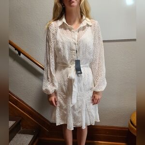 WHBM eyelet shirt dress mini in ecru